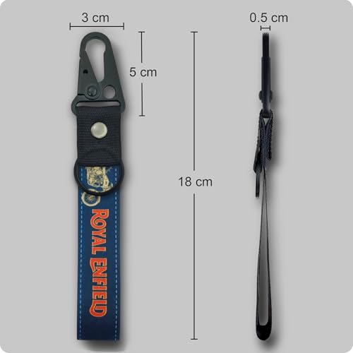 Image of SnapStrap RoyalRide Carabiner Keychain Compatible with Royal Enfield Strong Heavy-Duty Metal Clip with Fabric Key Ring Bike Accessory