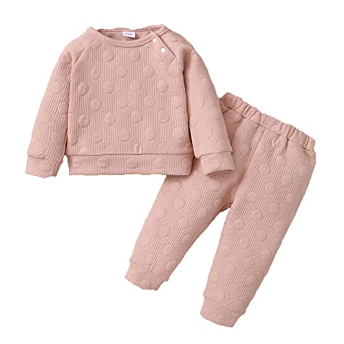 Conjunto de 2 piezas de ropa de invierno para bebés y niñas recién nacidos, de manga larga, grueso, cálido, para bebés y niñas de 3 meses (rosa, 0-3 meses)