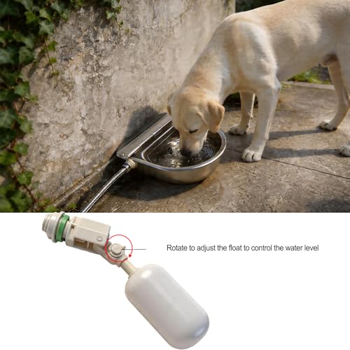 Paiaojia Automatic Water Bowl 304 Stainless Steel Pet Water Dispenser Dog Feeder Waterer for Large Dogs with 40\" Steel Hose, 2 Float Valve, Copper Connector Adapter, 2 Bolts (Without Drainage Hole) - Thumbnail 3
