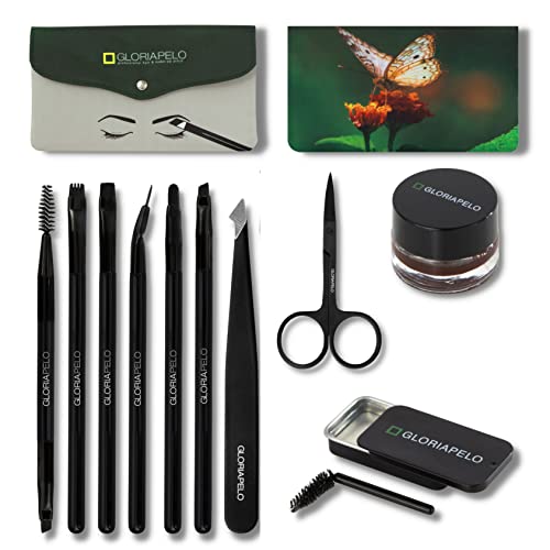 GLORIAPELO Eyebrow Brush Set – Premium Make-up Brush Kit – 10pcs Eyebrow Brush Makeup - Professional Make-up Brush Set - Eyebrow Makeup Gel - Eyebrow Lamination Soap