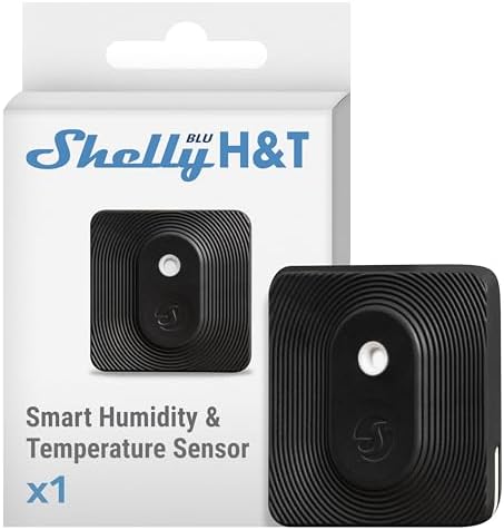 Shelly BLU H&T Black - Bluetooth Temperature and Humidity Sensor, Smart Thermometer and Hygrometer for Indoor/Outdoor, IP54 Certified, Data Storage, Beacon Mode, Gateway Required