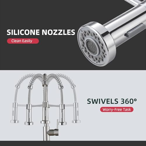 Image of Cobbe Kitchen Tap, Spring Sink Mixer Taps with Pull Down Sprayer, 2 Spray Modes High Arc Swivel 360 Single Handle Lever Kitchen Tap (Brushed Nickel)