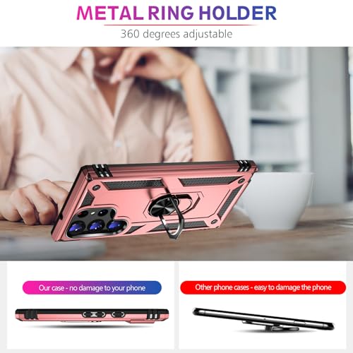 Image of for Samsung Galaxy S24 Ultra Case with Screen Protector, Military Grade Rugged Shockproof Heavy Duty S24 Ultra 5G Protective Cover for Samsung S24 Ultra Magnetic Ring Kickstand Phone Case (Pink)