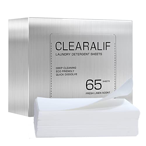 Laundry Detergent Sheets (65 Sheets), Fresh Linen,Up to 130 Loads - Great For Travel,Apartments, Dorms,CLEARALIF Laundry Detergent Strips Eco Friendly & Hypoallergenic
