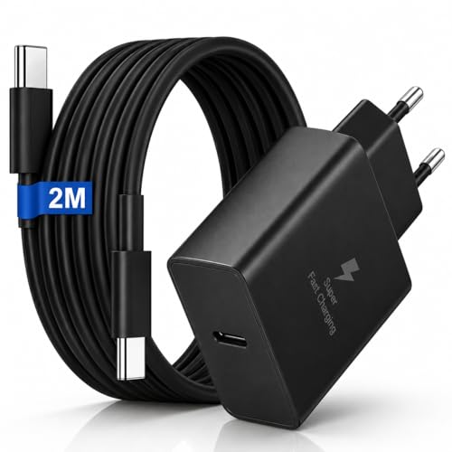 45W Caricabatterie USB C con Cavo per Samsung S26/S25/S24/S23/S22/S21/S20 Ultra/Note 20/10, Caricatore Rapido USBC con Cavo USBC 2 Metri per Samsung A16/A26/A36/A37/A56/A57, Tab S11/S10/S9/A11 Plus