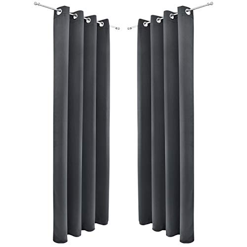 Beautissu Set de 2 Cortinas Blackout Amelie BO de Ojales 140x245 cm Opaca oscurecente Banda Universal Antracita