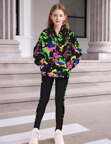 Girls Clothes Tie Dye Quarter-zip Sweatshirt + Camo Sweatpants Girls Clothing Sets 2 Piece Fall Winter Outfits 7-14T2