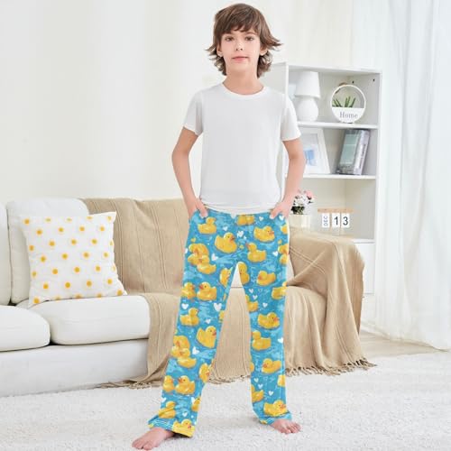 Boy's Pants Yellow Duck Love Drawing Jogger Pants Elastic Waist Long Bottoms Trousers with Pockets 6-14 Years 5