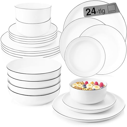 SÄNGER | Tafelservice Marlo Black Rim, 24-teiliges Geschirrset für 6...