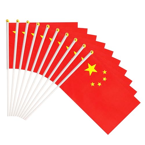 50 Pack China Chinese on Stick Flags,Small Mini Hand Held China Chinese Flags 5.5x8.3 Inch, Grand Opening, Carnival,Party Events Celebration