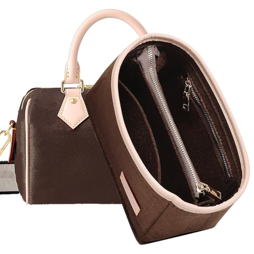 Image of Doxo Purse Organizer Insert & Base Shaper 2pc Set, Felt Handbag & Tote Bag Fit LV Speedy 20(S-Brown)