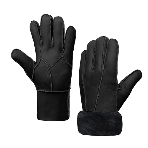 MGGMOKAY Gants en cuir pour hommes,Gants chauds d'hiver doublés de fourrure,Noir,M