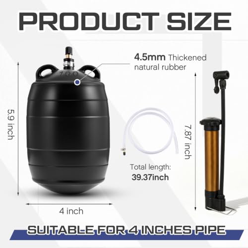 Image of Glooglitter 4 Inch Inflatable Pipe Plug, with Floor Pump | Rubber Plumbing Test Ball for Sewer Drain Inspection, Brass Valve, Pipeline Pressure Testing Balloon and Leak Checks