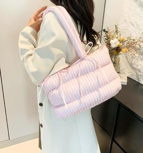 Sweet Stripe Bow Tie Winter Tote Bag Large Capacity Underarm Bags Outside Trip Work Shoulder Bag for Women 20254