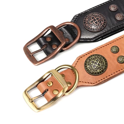Didog Hundehalsband aus echtem Leder, breit, weich, strapazierfähig, 5 cm breit, luxuriöses, langlebiges Hundehalsband für mittelgroße und große Hunde, Braun, L