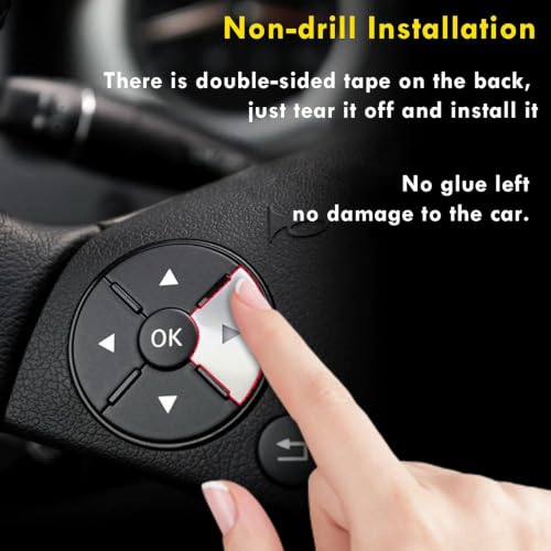 Image of Moonlinks Steering Wheel Button Stickers for Mercedes C-Class W204 E-Class | For W212 S-Class W221,GLK-Class X204 Steering Wheel Button Trim Cover Cap Sticker Inner Decoration (12PCS,Round)