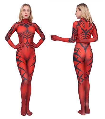 Masfrida Costume da Darth Talon da donna, tuta rossa stampata, tuta da guerriero Sith, per cosplay, Halloween, carnevale, taglia S