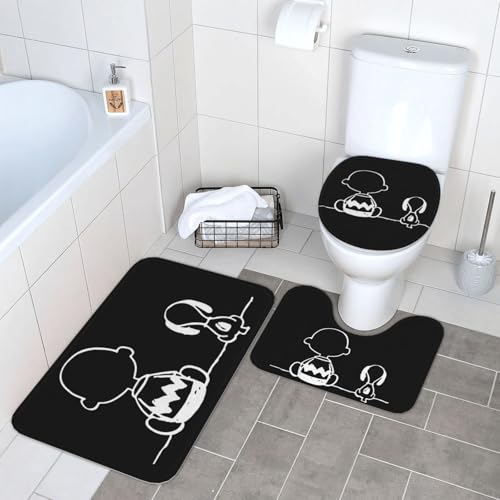 スヌーピー チャーリーブラウン トイレマット 3点セット フタカバー 浴室足ふきマット 吸水 速乾 滑り止め 抗菌 防臭 洗える ふわふわ おしゃれ 40x60cm