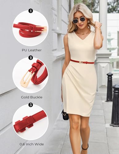 GRACE KARIN Women Leather Belt Skinny Leather Belt Thin Belts for Jeans Dresses Vintage Belt with Gold Buckle2