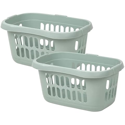 [Set of 2] Large 60L Laundry Basket Hamper Plastic Hipster Clothes Washing Bedding Linen Storage - Silver Sage Cover