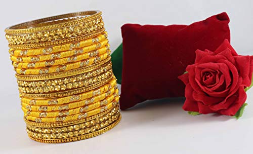 Image of NMII Glass and Silk Thread Zircon Gemstone Bangle Set For Women /Girls