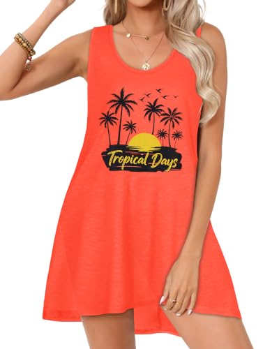 Image of Womens Swimsuit Cover Up Summer Sleeveless Beach Dress Tank Bikini Coverups | 2026 Sleeveless Swimwear Cover Ups,Fashion Hawaiian Vacation Cruise Outfits, Bathing Suit Cover Up,T-Shirt Sundress