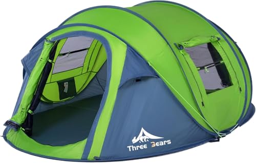 Three Bears Instant Pop-Up Zelt 3-4 Personen Zelt mit Einfacher Automatischer Aufbau, Ideal für Camping, Reisen & Outdoor-Abenteuer – Schnell & Einfach in Sekunden Aufgebaut