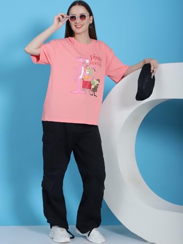 Image of Preneum Women's Cotton Cool Graphic Printed Baggy Fit Drop-Shoulder Sleeves Cotton Oversized T-Shirt