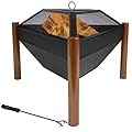 Sunnydaze 31-Inch Steel Wood-Burning Triangle Fire Pit/Side Table - Log Grate, Poker and Spark Screen - Copper Finish