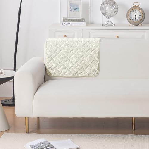 Image of HOKIPO Premium Velvety Quilted Sofa Backrest Cover - Anti-Slip, Washable, 'Softline Quilted Series' | Butter Cream (AR-6322-CRM)