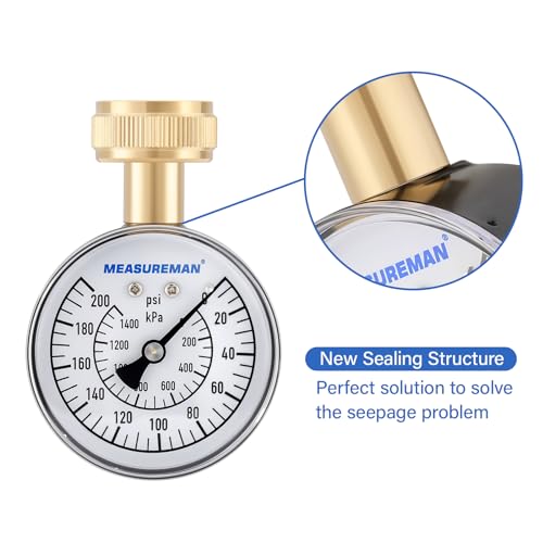 measureman 0-200 psi water pressure gauge 2-123939 dial hose bib pressure gauge home water pressure tester durable 34 hose thread water pressure gauge for home