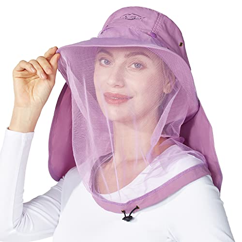 Image of Palmyth Head Net Hat, Sun Hat Safari Hat | UPF 50+, Removable Neck Flap, Water-Repellent, Wide Brim, Adjustable Chin Strap for Fishing and Gardening