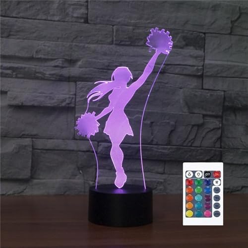 FLRXHK Cheerleader - Lámpara de noche con ilusión 3D para niñas, lámpara de mesa táctil con control remoto, 16 colores, luz nocturna LED USB óptica para decoración de habitación de regalo para niños