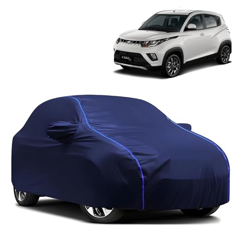 Image of Kerwa Car Body Cover Waterproof with KUV 100, Dust & UV Resistant All-Weather Proof Full Body Cover, Blue with Blue Lining, Triple Stitch Elasticated Bottom with Mirror Pocket