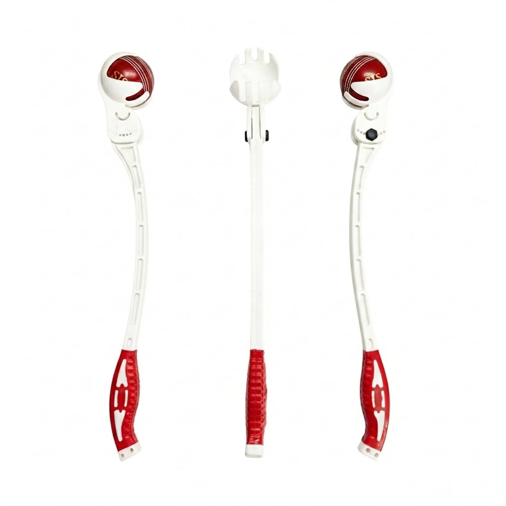 Cricket Side Arm Thrower | Adjustable Speed & Length | Lightweight Durable Training Tool for Consistent Practice Throws | Cricket Coaching Aid for All Skill Levels | White with Red Handle-image-24