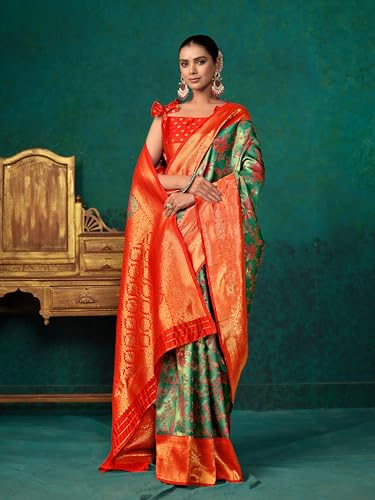 Image of EthnicJunction Women's Silk Blend floral Woven Saree With Blouse Piece | Wedding Saree