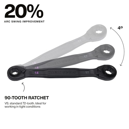 Image of KLEIN TOOLS 68216M 4-in-1 Reversible Ratchet Wrenches Set, 2-Piece, Eight Metric Hex Sizes, 8mm x 10mm, 12mm x 13mm, 14mm x 15mm, and 17mm x 19mm Box Wrench Set, 90-Tooth Ratchet, Pass-Through Design