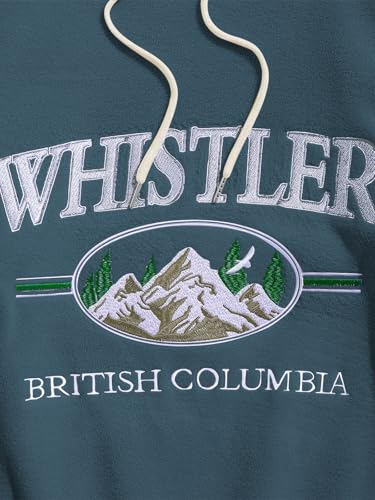 ZAFUL Men's Hooded Sweatshirt, Letter Mountain Graphic Embroidery Plush Fleece Casual Drawstring Pullover Hoodie3