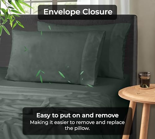 Image of Royale Linens Cooling Pillow Cases King Size Set of 2-100% Rayon Derived from Bamboo Cooling Pillowcase for Hot Sleepers - Soft & Silky Pillow Covers with Envelope Closure (Grey 20x40 Inches)