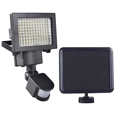 108 SMD LEDs Bright Outdoor Solar Powered Motion Sensor Activated Security Light, 1100 lumens, Time and 3 Intelligent Modes Adjustable, Solar Panel with 15FT Extend Cable Cover