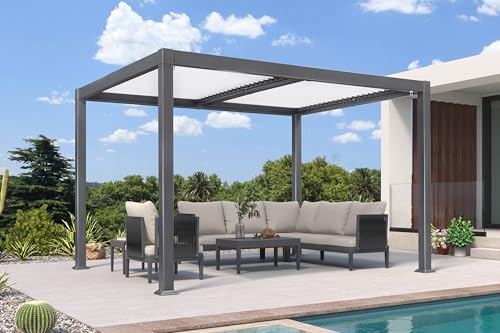PURPLE LEAF Louvered Pergola 10' x 12' Outdoor Aluminum Pergola with White Adjustable Rainproof Roof Grey Frame Hardtop Gazebo for Patio Deck Garden - Image 7