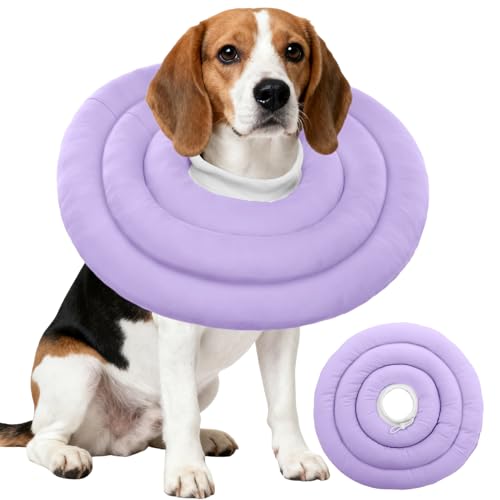 Image of IDOMIK Dog Recovery Collar, Waterproof Soft Dog Cone After Surgery, Comfy Protective Elizabethan Collar Alternative for Dogs Cats, Adjustable Pet Neck Donut Cone Anti-Licking Biting Wounds,Purple,XL
