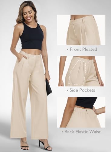 Hiverlay Womens Dress Pants Pleated Wide Leg Business Casual Trousers Dressy Palazzo Pants with Pockets3
