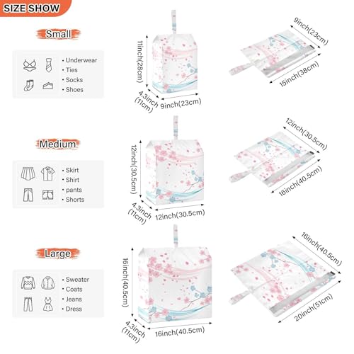 Pink Blue Cherry Blossom 3 Piecing Packing Travel Bag Garment Bag Closet Storage Blanket Storage Bags Plastic Storage3