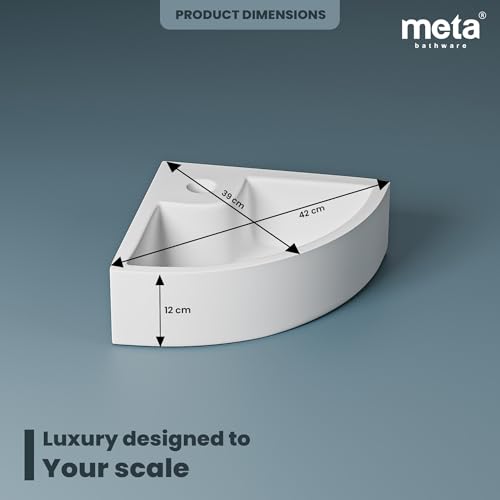 Image of Meta Bathware Premium Corner Wash Basin | Wall Mount And Table Top Ceramic Sink for Bathroom | Scratch Resistant & Easy Clean | Elegant White Glossy Finish (16.5x15x5 Inch)