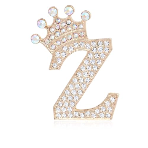 Image of Initial Letter Brooch Pins with Crown for Women Girls Men Boys Personalized Name Brooches Crafts Colorful Rhinestone Brooch Pins Gold A-Z