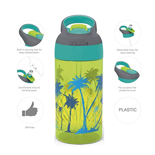 Zak Designs 16Oz Riverside Beach Life Kids Water Bottle With Straw And Built In Carrying Loop Made Of Durable Plastic, Leak-Proof Design For Travel, 2 Count (Pack Of 1) #TOP2