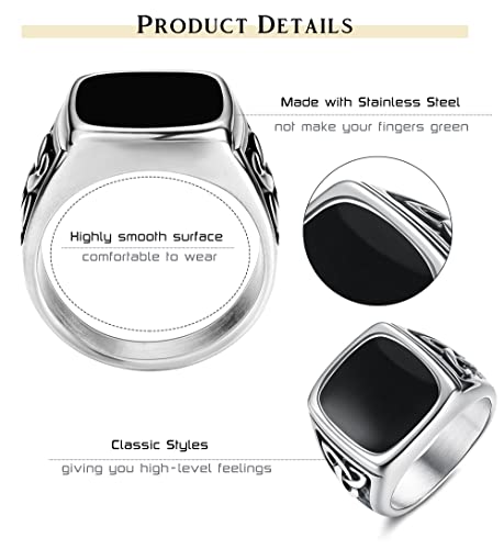 Thunaraz 4Pcs Stainless Steel Rings For Men, Vintage Wide Biker Signet Rings Cuban Chain Spinner Band Rings Set Silver/Gold Size 7-13 #TOP1