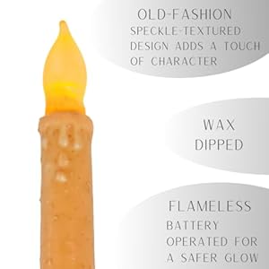Factory Direct Craft Pack of 2 Primitive Cream Battery Taper Candles with Timer - Wax Dipped Flameless Candles for Rustic, Country and Farmhouse Decor (6-1/2" High) Factory Direct Craft Pack of 2 Primitive Cream Battery Taper Candles with Timer Wax Dipped Flameless Candles for Rustic Country and Farmhouse Decor 6 12 High
