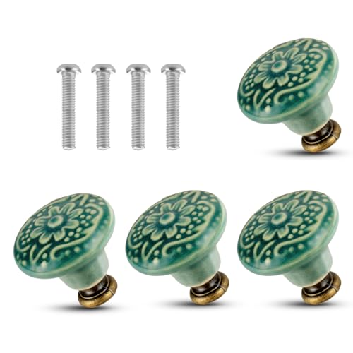 Image of CIATBYYJ 4 Pcs Vintage Flower Cabinet Knobs, Decorative Furniture Knobs with Mounting Screws for Cupboard Drawer Closet Door